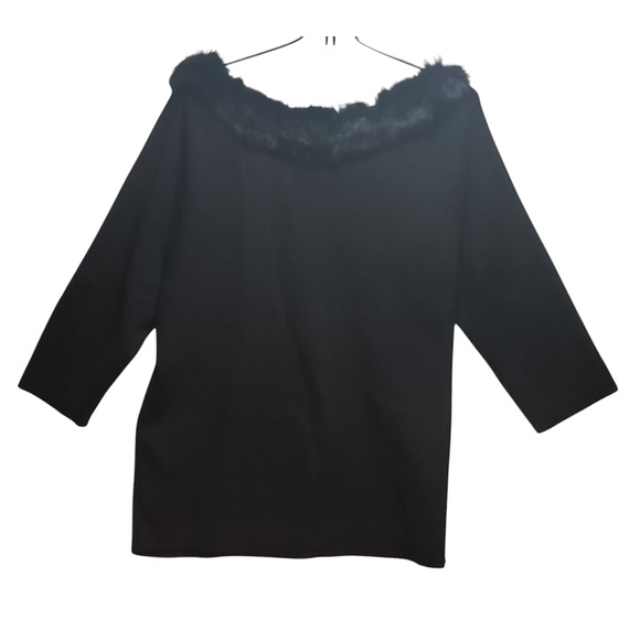 Vintage Lane Bryant Sweater 14/16 | Y2K Faux Fur Collar, Black Knit, Plus Size - Picture 3 of 6